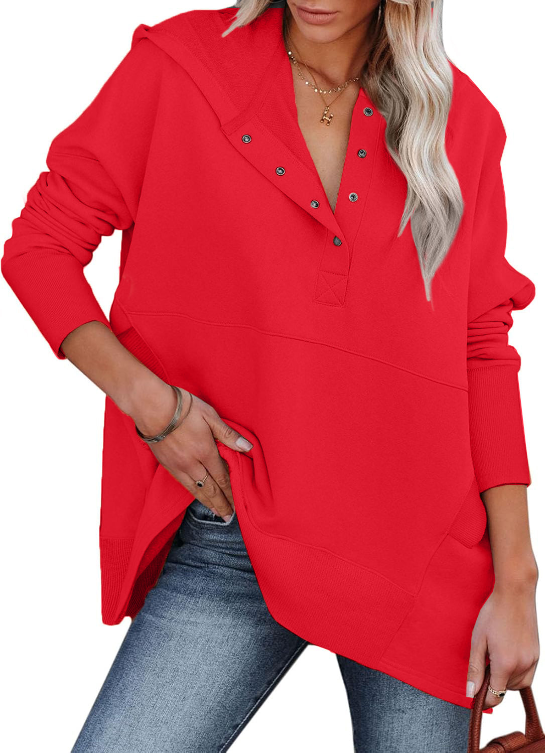 Women's Oversized Half Button Hoodie (Buy 2 Free Shipping)