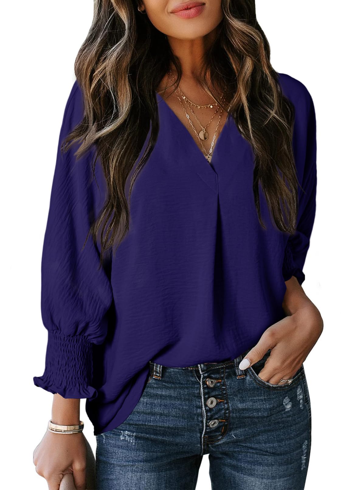 Women's Casual 3/4 Sleeve V Neck Basic Tops (Buy 3 Free Shipping)
