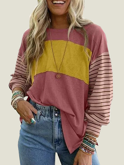 Women's Cute Color Block Long Sleeve Casual Top (Buy 2 Free Shipping)