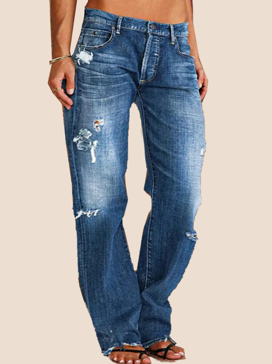 Ripped Low Waist Straight Leg Jeans(Buy 2 Free Shipping)