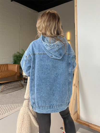 Denim Hooded Sweatshirt with Front Pockets (Buy 2 Free Shipping)