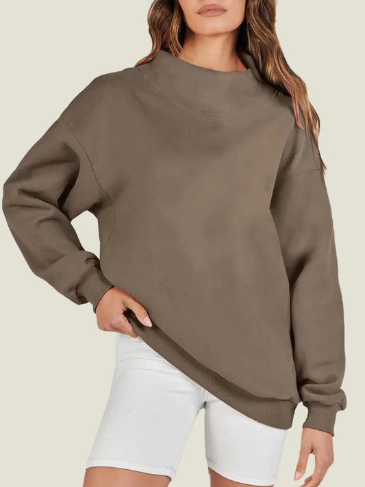Women's Slit Mock Neck Oversized Sweatshirt (Buy 2 Free Shipping)