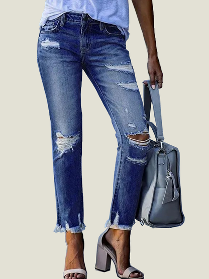 Washed Frayed Fringed Jeans