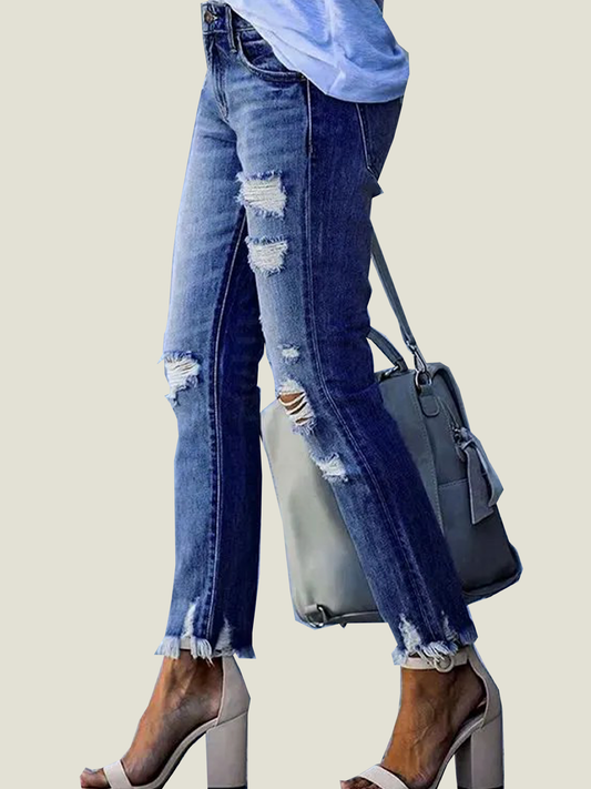 Washed Frayed Fringed Jeans