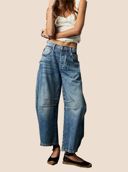 High Stretch Mid-Rise Barrel Jeans Fashion Wide Leg Shape (Buy 2 Free Shipping)