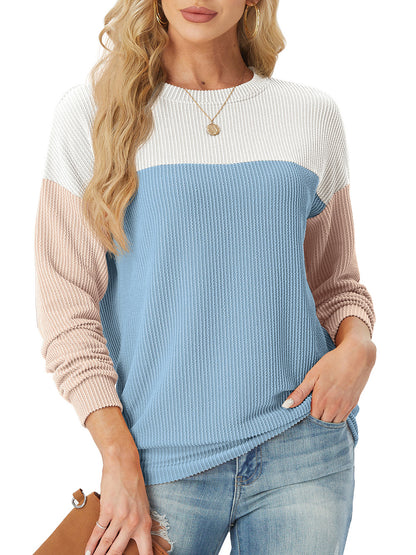 Women's Crewneck Color Block Ribbed Tops (Buy 2 Free Shipping)