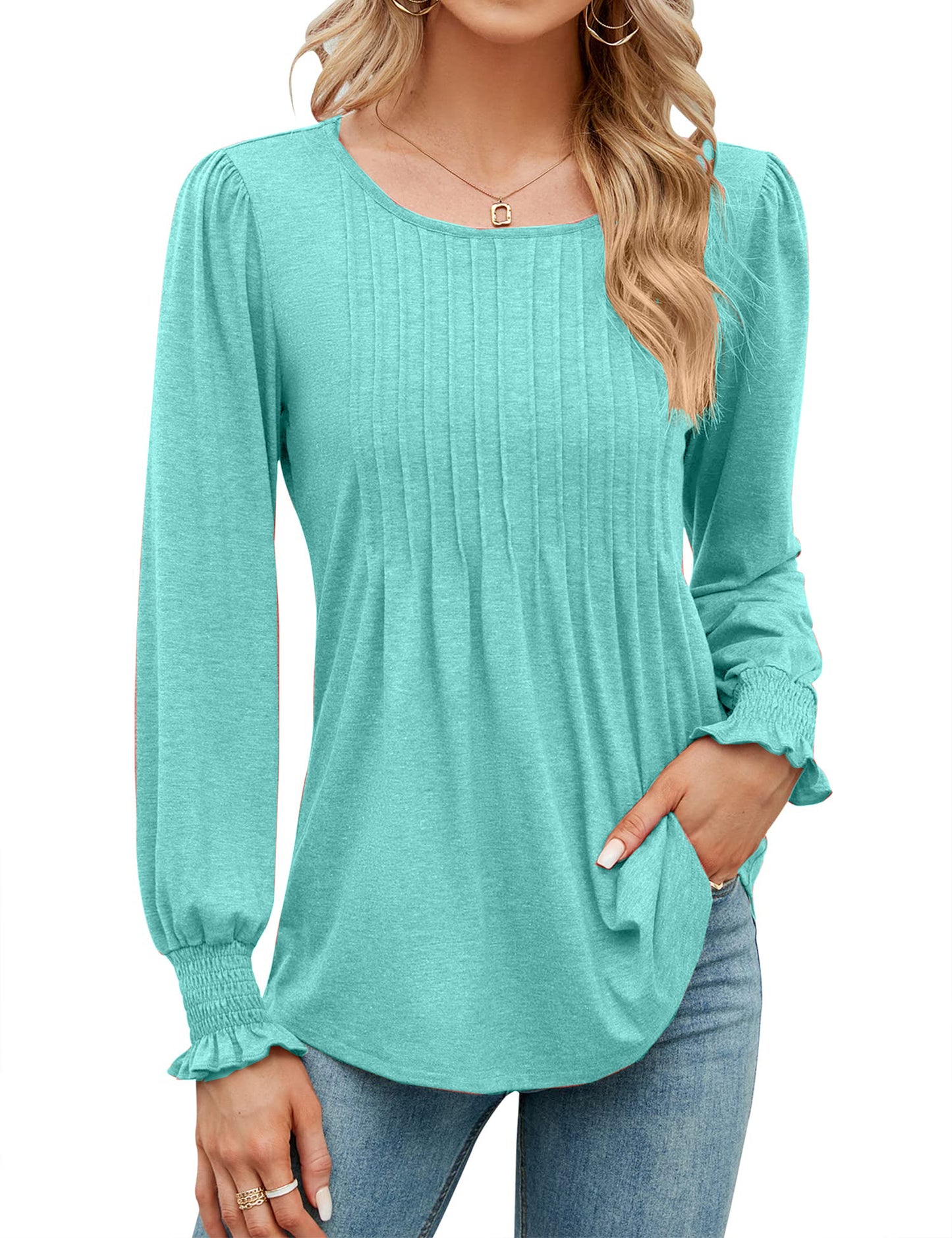 Women's Pleated Puff Long Sleeve Tunic Tops (Buy 2 Free Shipping)