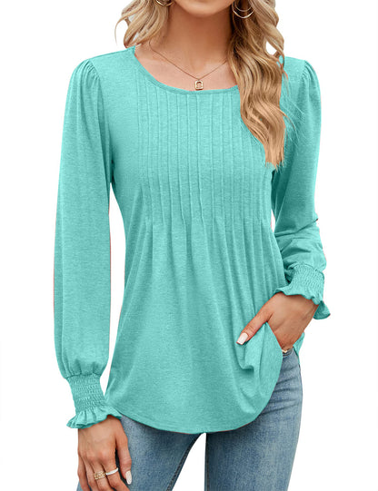 Women's Pleated Puff Long Sleeve Tunic Tops (Buy 2 Free Shipping)