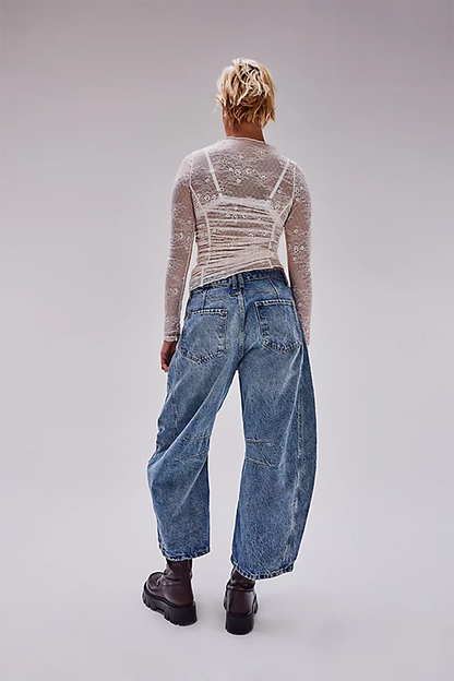 High Stretch Mid-Rise Barrel Jeans Fashion Wide Leg Shape (Buy 2 Free Shipping)