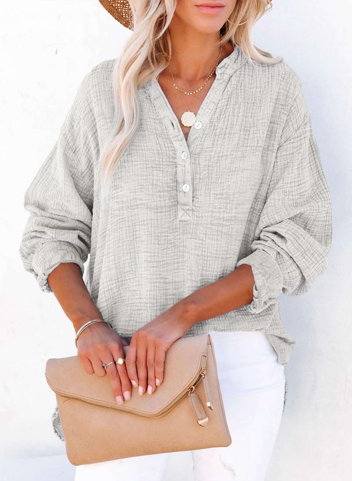 Women's Casual V-Neck Gauze Blouse (Buy 2 Free Shipping)