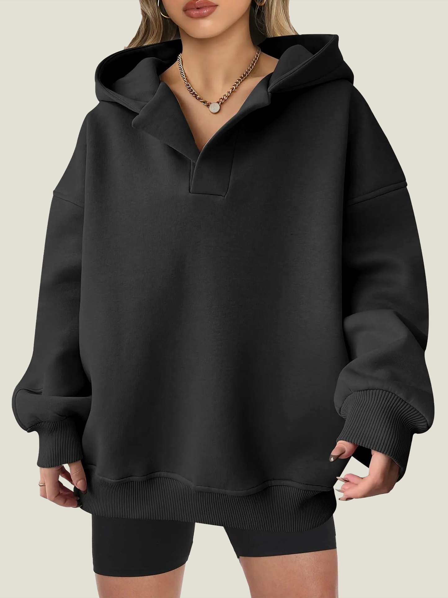 Women's Oversized V-Neck Hooded Pullover (Buy 2 Free Shipping)