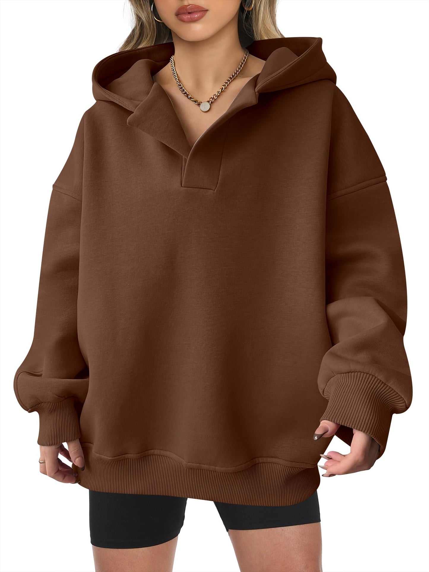 Women's Oversized V-Neck Hooded Pullover (Buy 2 Free Shipping)
