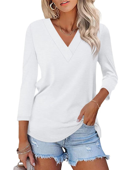 Women's 3/4 Length Sleeves V Neck Basic Tops (Buy 3 Free Shipping)