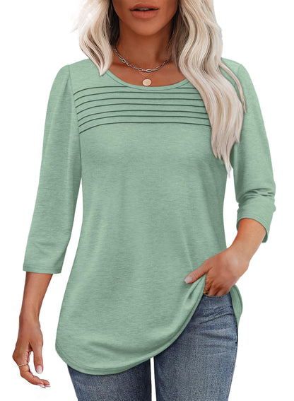Women's 3/4 Length Sleeve Top Pleated Front T-Shirt (Buy 3 Free Shipping)