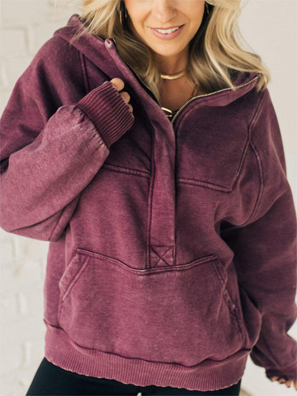 Women's 3/4 Zip Acid Washed Hoodie (Buy 2 Free Shipping)