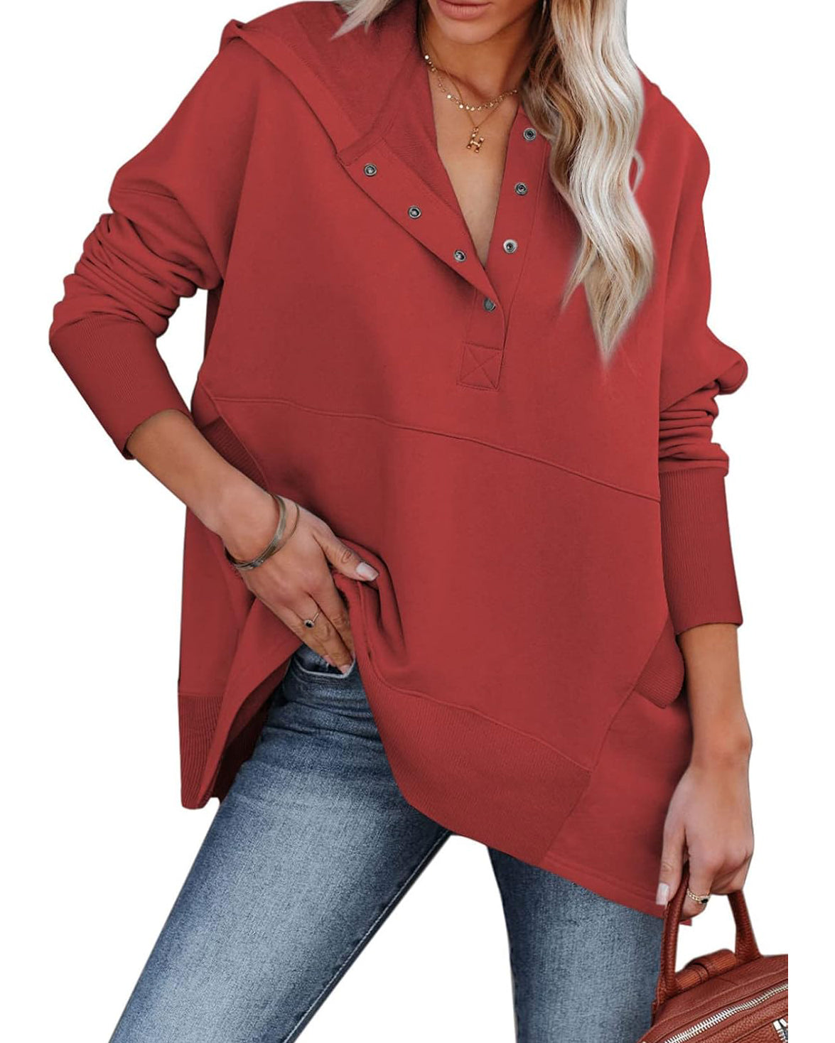 Women's Oversized Half Button Hoodie (Buy 2 Free Shipping)