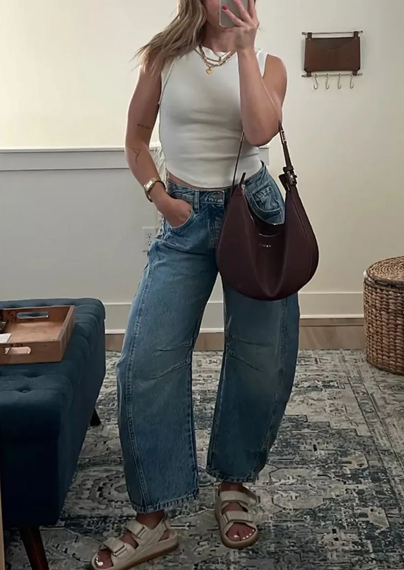 High Stretch Mid-Rise Barrel Jeans Fashion Wide Leg Shape (Buy 2 Free Shipping)