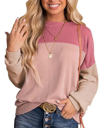 Women's Crewneck Color Block Ribbed Tops (Buy 2 Free Shipping)